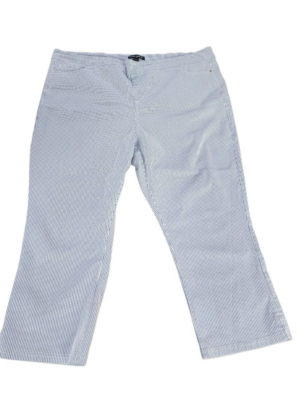 Mario Serrani Light Blue Pinstripe Capri Pants Sz 2X Coastal Vacation Casual
